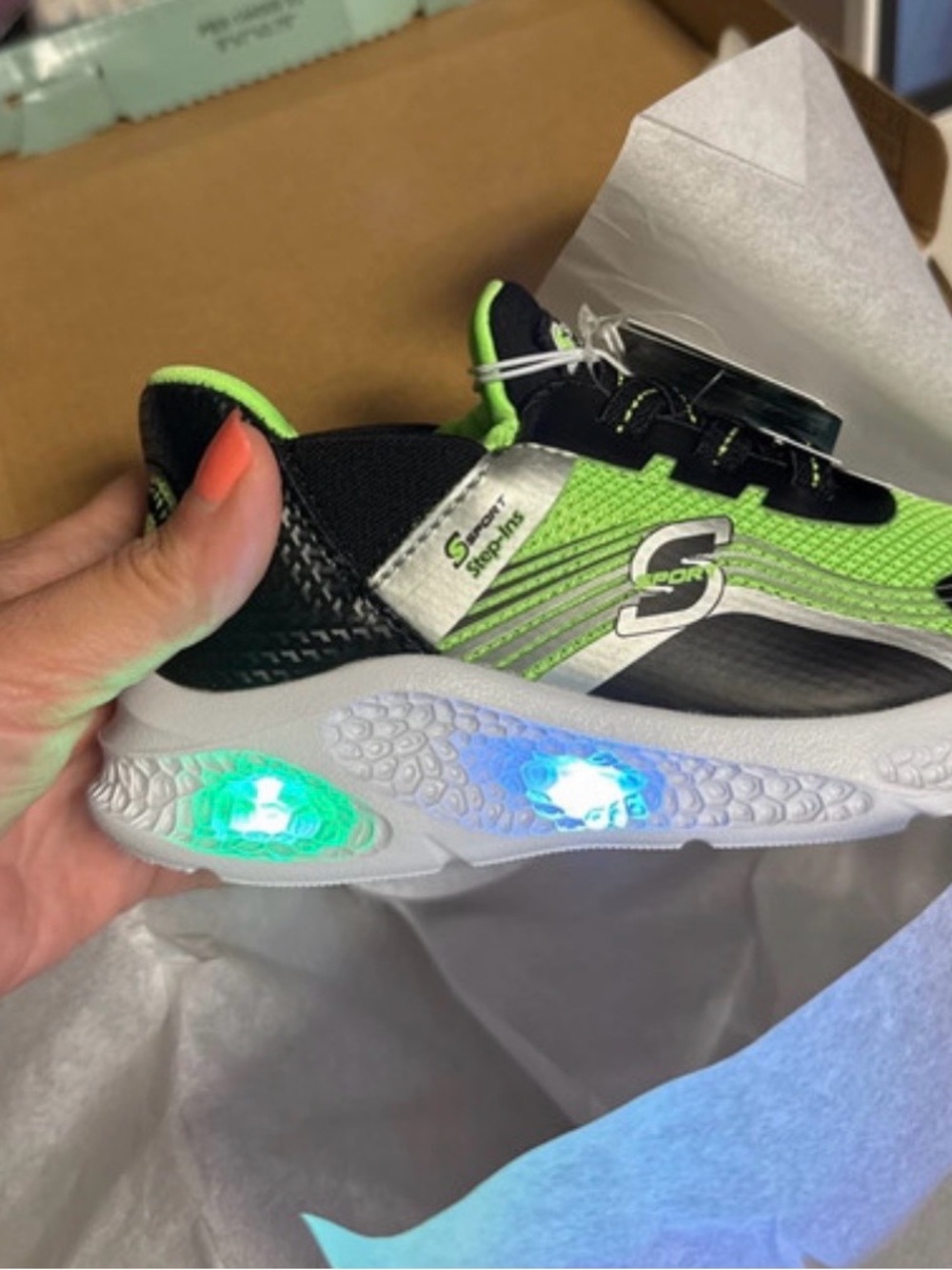 Skechers Kids Neon Green and Black Light-Up Sneakers